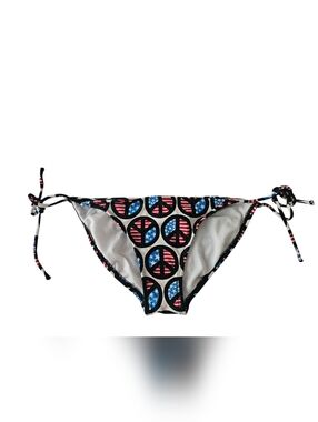 OP Red White Blue Stars & Stripes Peace Sign String Bikini | SZ S